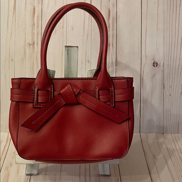 Liz Claiborne Handbags - Liz Claiborne Red Faux Leather Satchel Handbag Purse Knot Accent Pockets NEW